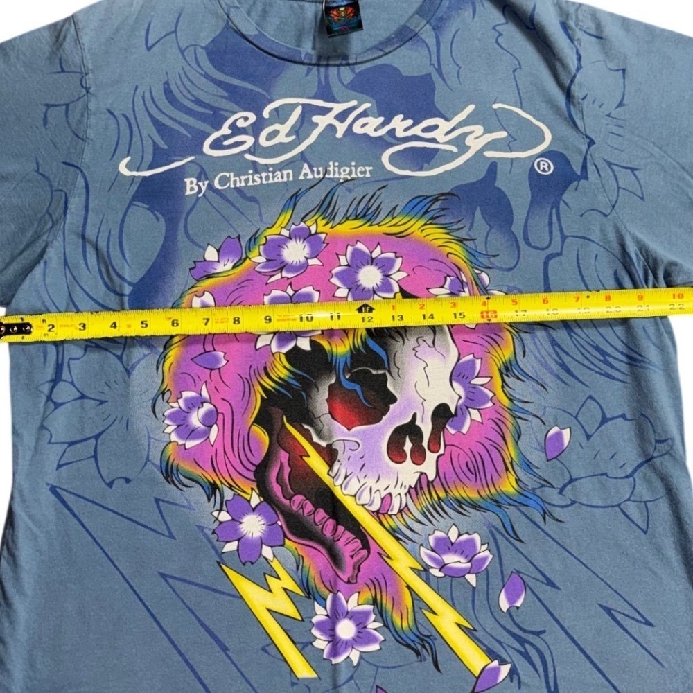 Ed Hardy Christian Audigier Y2K Skull Graphic T-Shirt USA Made Mens XL - Picture 5 of 7